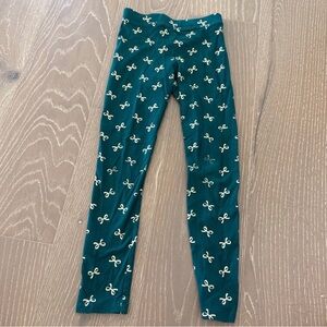 Girls Crewcuts Green With Gold Bow Leggings Size 6-7